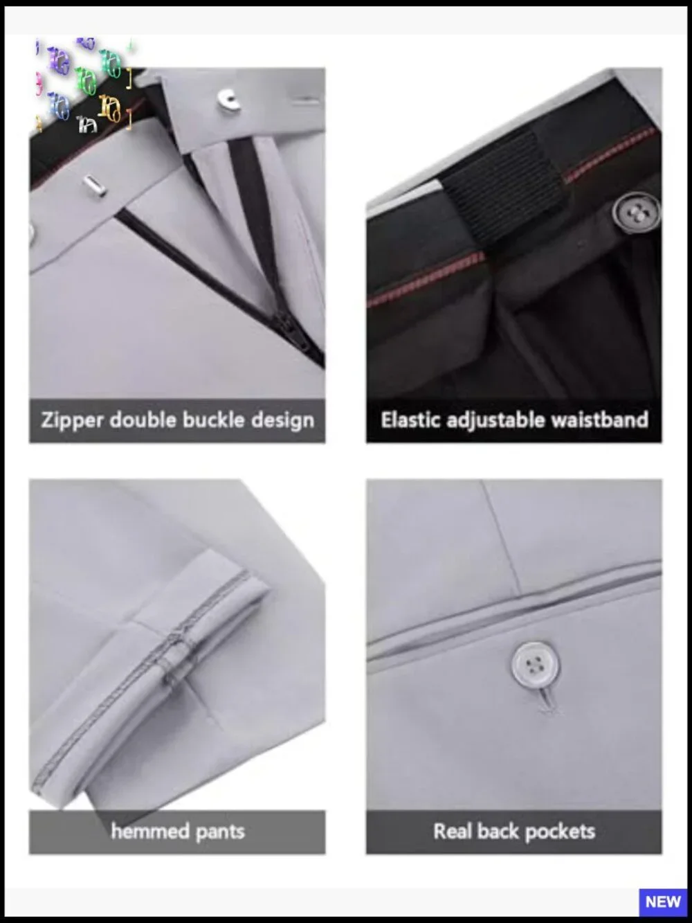 Men's Formal Suit Set 2 Piece Business Casual Blazer Pants Adjustable Waist